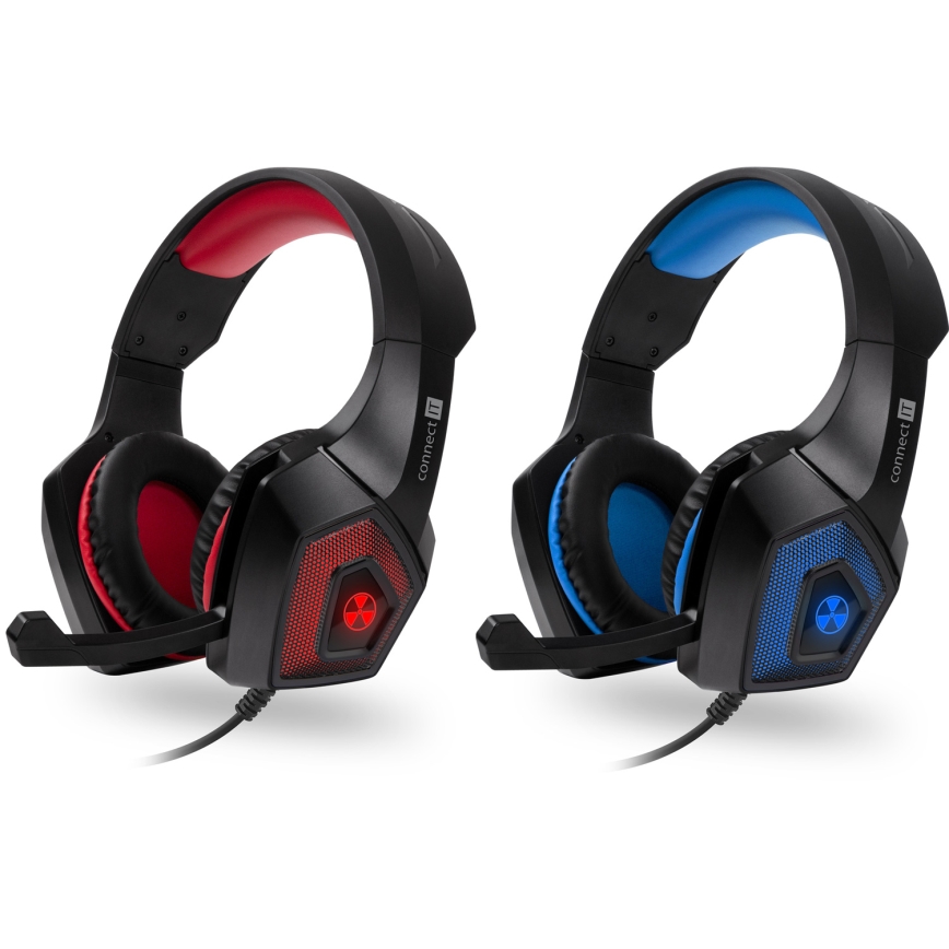 CONNECT IT CHP-5500-BL - LED Kabelgebundene Gaming-Kopfhörer mit Mikrofon schwarz/blau