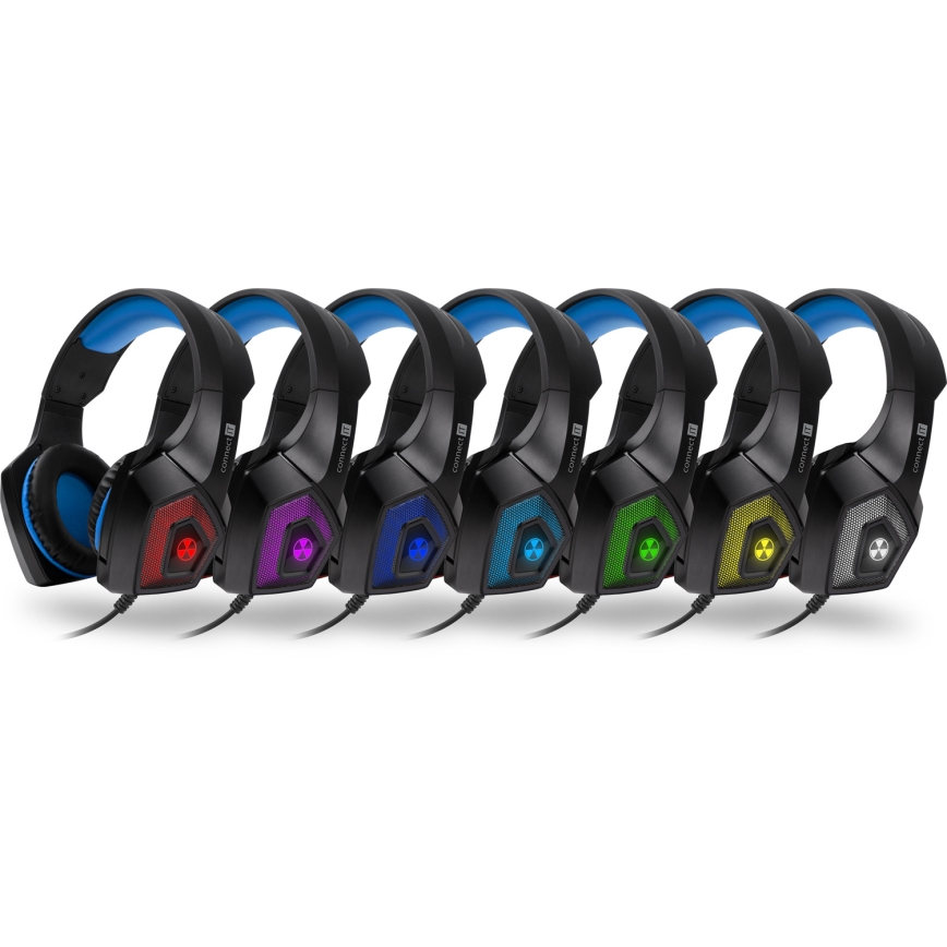 CONNECT IT CHP-5500-BL - LED Kabelgebundene Gaming-Kopfhörer mit Mikrofon schwarz/blau