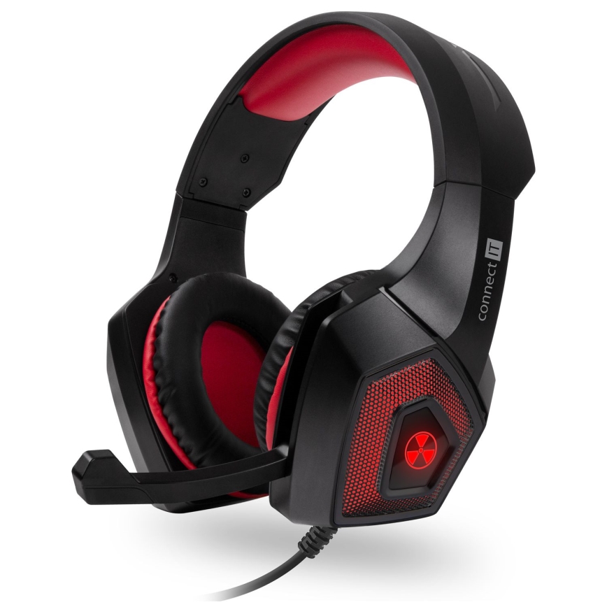 CONNECT IT CHP-5500-RD - LED Kabelgebundene Gaming-Kopfhörer mit Mikrofon schwarz/rot
