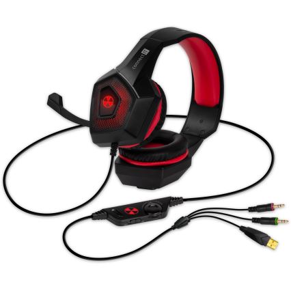 CONNECT IT CHP-5500-RD - LED Kabelgebundene Gaming-Kopfhörer mit Mikrofon schwarz/rot