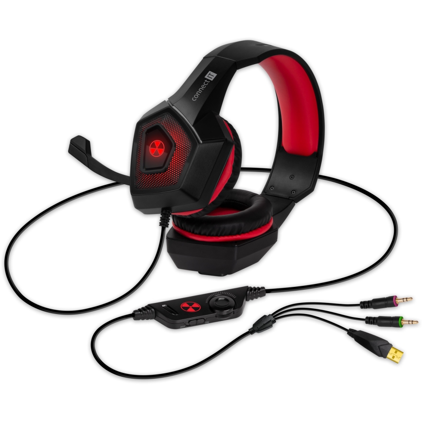CONNECT IT CHP-5500-RD - LED Kabelgebundene Gaming-Kopfhörer mit Mikrofon schwarz/rot