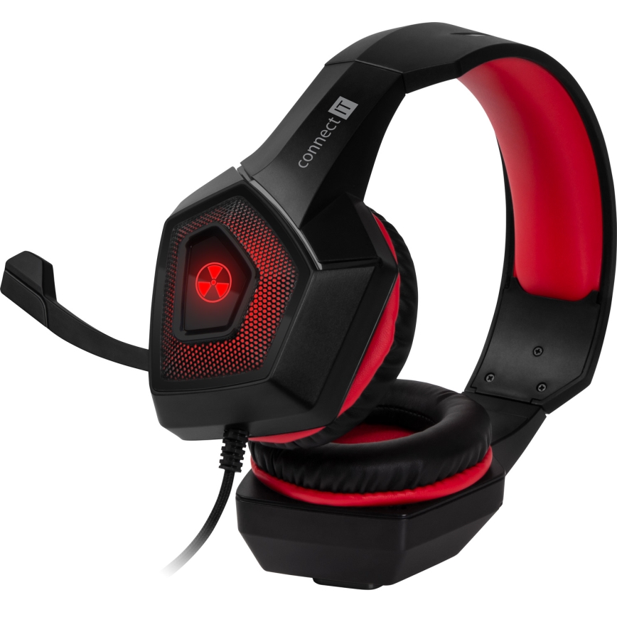 CONNECT IT CHP-5500-RD - LED Kabelgebundene Gaming-Kopfhörer mit Mikrofon schwarz/rot