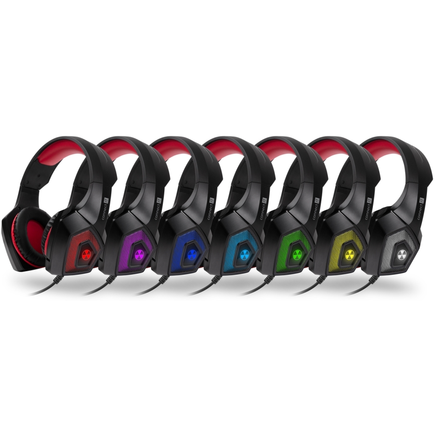 CONNECT IT CHP-5500-RD - LED Kabelgebundene Gaming-Kopfhörer mit Mikrofon schwarz/rot
