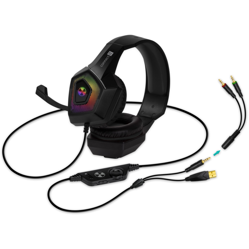 CONNECT IT CHP-5600-BK - LED RGB Kabelgebundene Gaming-Kopfhörer mit Mikrofon schwarz