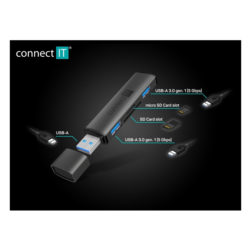 CONNECT IT CHU-4060-AN - USB-A-Hub mit Speicherkartenleser 4in1