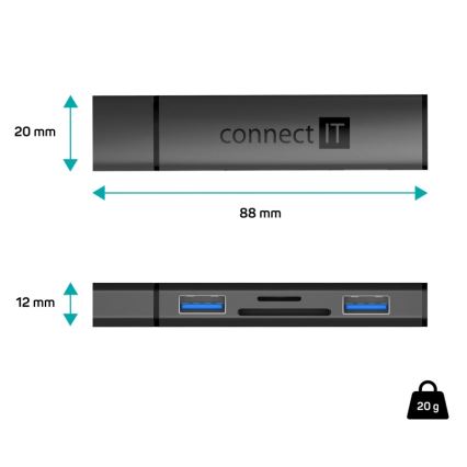 CONNECT IT CHU-4060-AN - USB-A-Hub mit Speicherkartenleser 4in1
