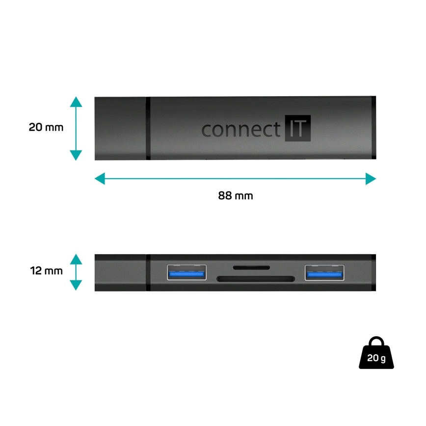 CONNECT IT CHU-4060-AN - USB-A-Hub mit Speicherkartenleser 4in1