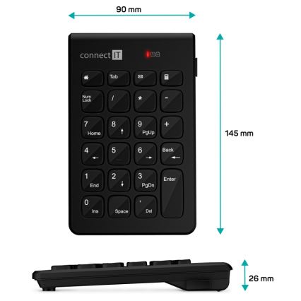 CONNECT IT CKB-0062-BK - Kabellose numerische Tastatur 1xAAA schwarz