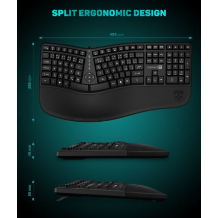 CONNECT IT CKB-2800-CS - Ergonomische kabellose Tastatur mit CZ/SK-Lokalisierung schwarz