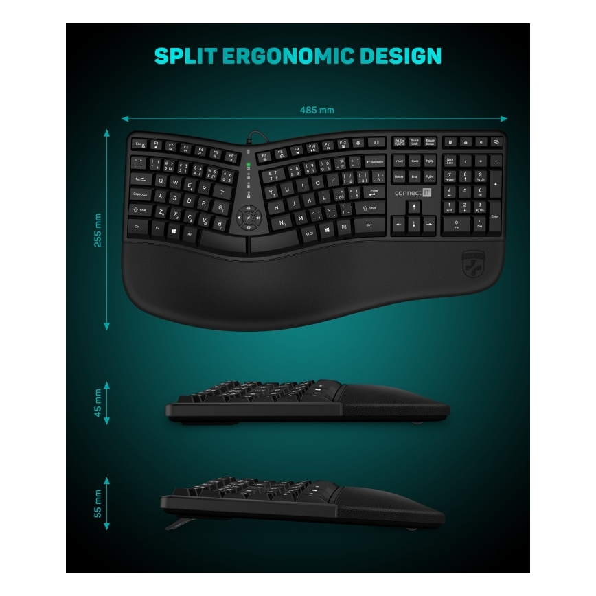 CONNECT IT CKB-2800-CS - Ergonomische kabellose Tastatur mit CZ/SK-Lokalisierung schwarz