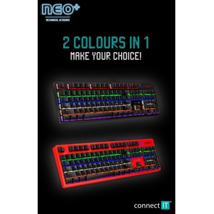 CONNECT IT CKB-3591-CS - LED RGB Kabelgebundene Gaming-Tastatur mit CZ/SK-Lokalisierung schwarz + rot Rahmen