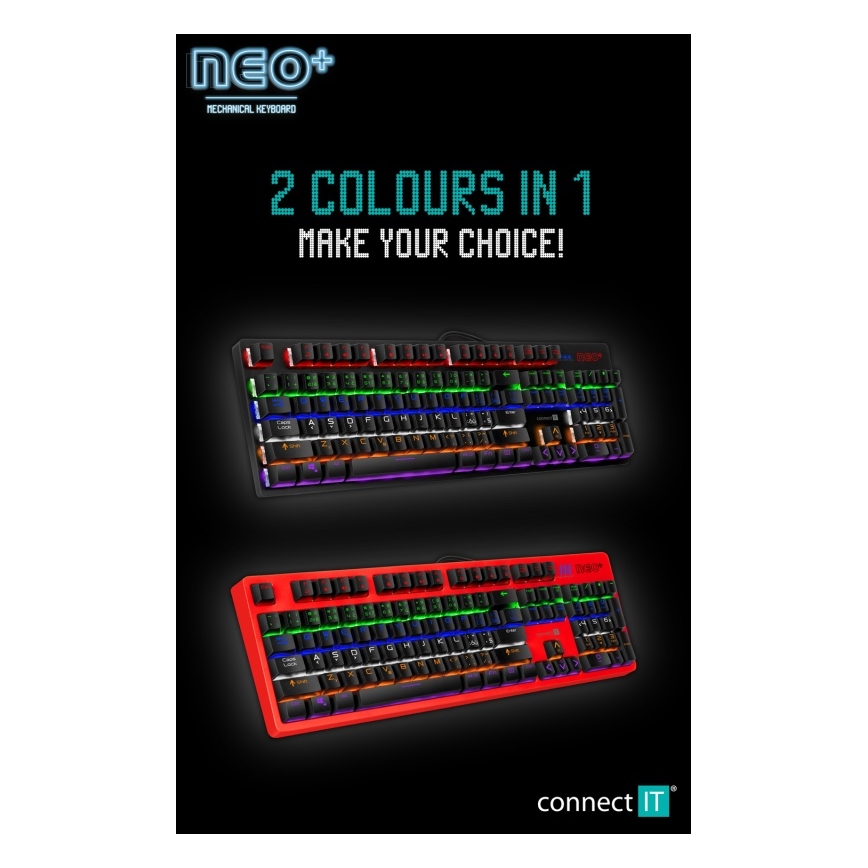 CONNECT IT CKB-3591-CS - LED RGB Kabelgebundene Gaming-Tastatur mit CZ/SK-Lokalisierung schwarz + rot Rahmen