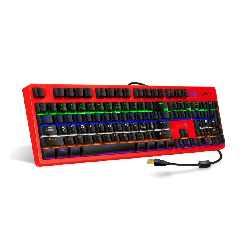 CONNECT IT CKB-3591-CS - LED RGB Kabelgebundene Gaming-Tastatur mit CZ/SK-Lokalisierung schwarz + rot Rahmen