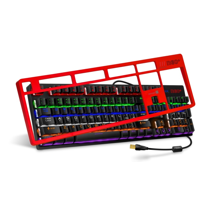 CONNECT IT CKB-3591-CS - LED RGB Kabelgebundene Gaming-Tastatur mit CZ/SK-Lokalisierung schwarz + rot Rahmen