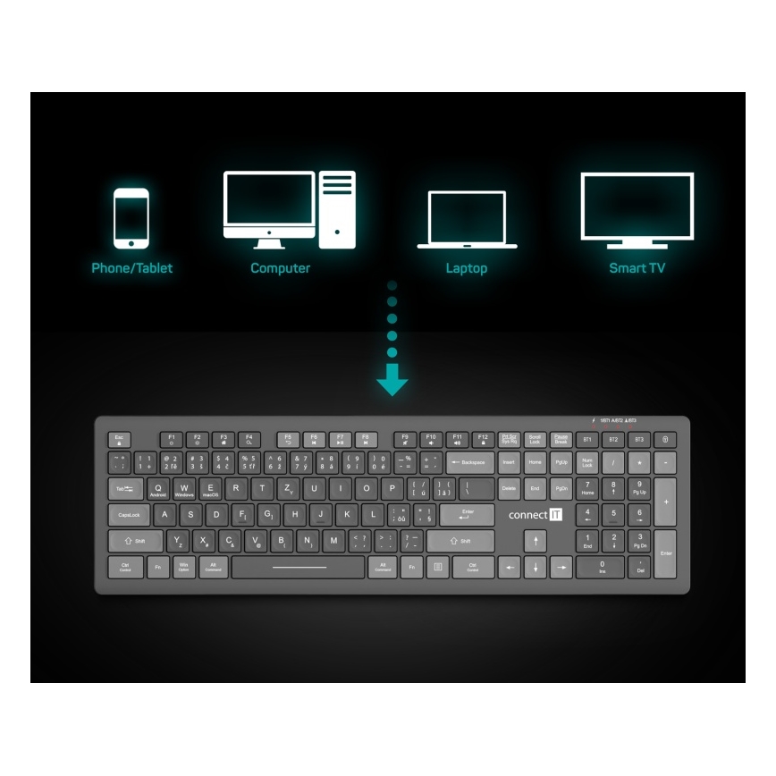 CONNECT IT CKB-5060-CS - Leise Tastatur mit niedrigem Profil mit CZ/SK-Lokalisierung 350 mAh