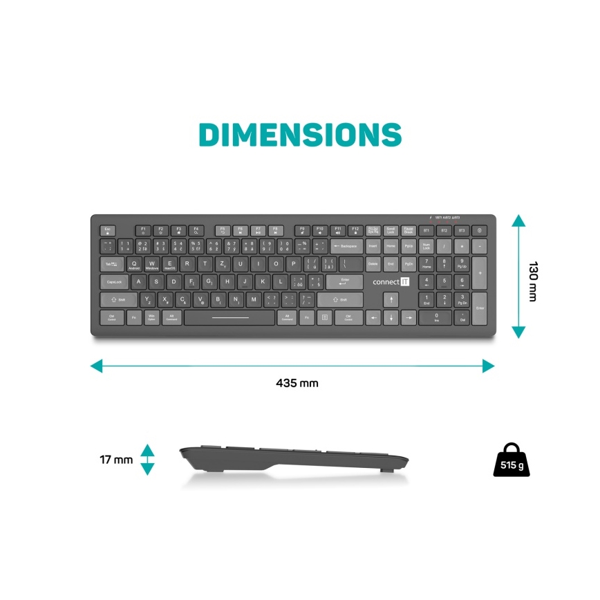 CONNECT IT CKB-5060-CS - Leise Tastatur mit niedrigem Profil mit CZ/SK-Lokalisierung 350 mAh