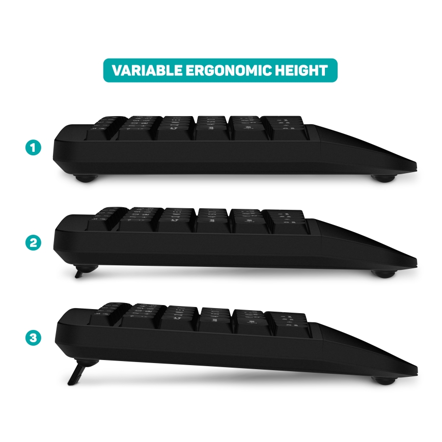 CONNECT IT CKM-6010-CS - Ergonomische kabellose Tastatur und Maus mit CZ/SK-Lokalisierung 1xAA + 2xAAA schwarz