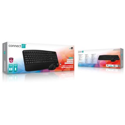 CONNECT IT CKM-6010-CS - Ergonomische kabellose Tastatur und Maus mit CZ/SK-Lokalisierung 1xAA + 2xAAA schwarz