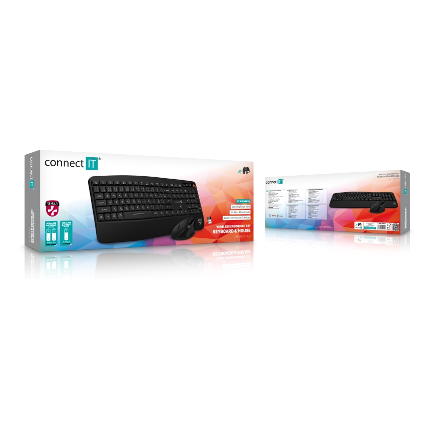 CONNECT IT CKM-6010-CS - Ergonomische kabellose Tastatur und Maus mit CZ/SK-Lokalisierung 1xAA + 2xAAA schwarz