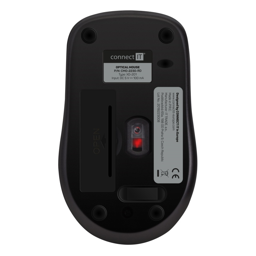 CONNECT IT CMO-2230-RD - Kabellose Silent-Maus MUTE 1200 DPI 1xAA schwarz/rot