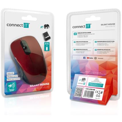 CONNECT IT CMO-2230-RD - Kabellose Silent-Maus MUTE 1200 DPI 1xAA schwarz/rot