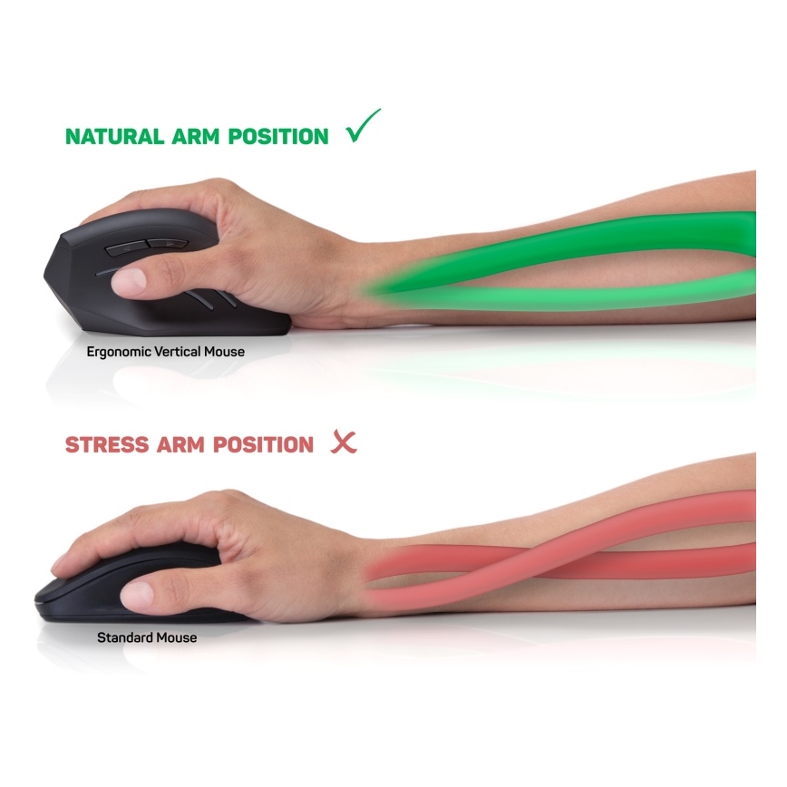 CONNECT IT CMO-2510-BK - Ergonomische kabellose Maus Verti Wireless 800/1200/1600 DPI 2xAAA schwarz