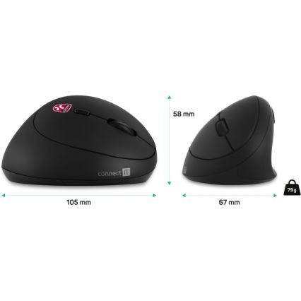 CONNECT IT CMO-2600-BK - Ergonomische kabellose Maus 800/1200/1600 DPI 1xAA schwarz