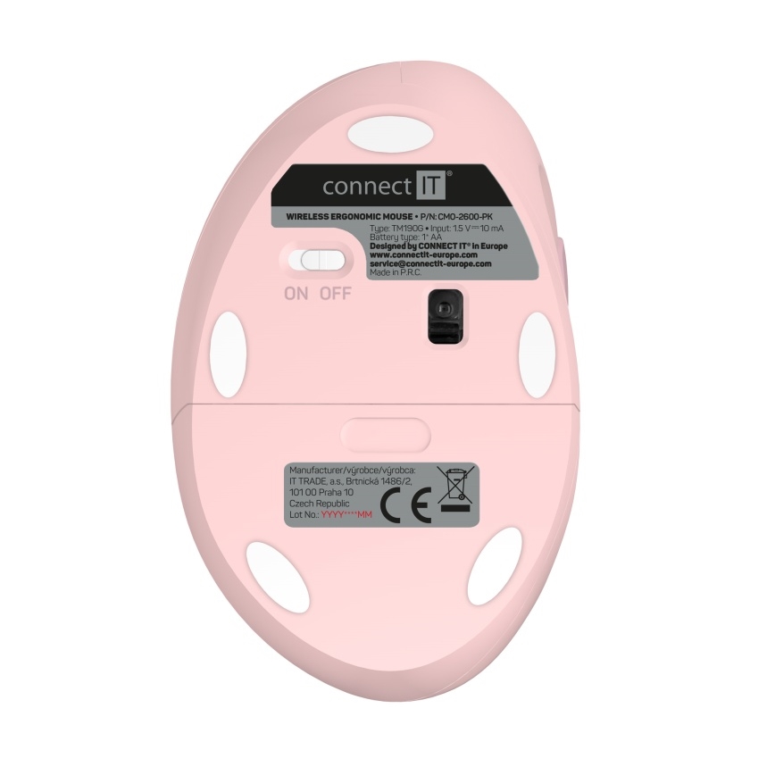 CONNECT IT CMO-2600-PK - Ergonomische kabellose Maus 800/1200/1600 DPI 1xAA rosa