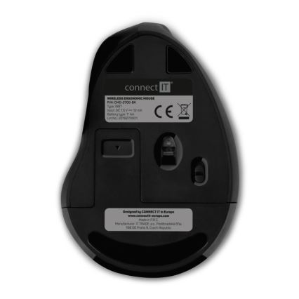 CONNECT IT CMO-2700-BK - Ergonomische, kabellose Maus 800/1200/1600 DPI 1xAA schwarz