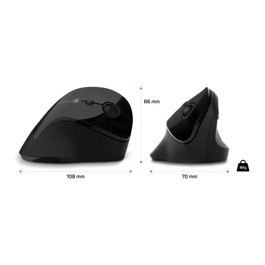 CONNECT IT CMO-2700-BK - Ergonomische, kabellose Maus 800/1200/1600 DPI 1xAA schwarz