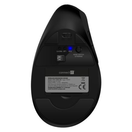 CONNECT IT CMO-2880-BK - Ergonomische kabellose Verti TriMode-Maus 1000/1600/2400 DPI 2xAAA schwarz