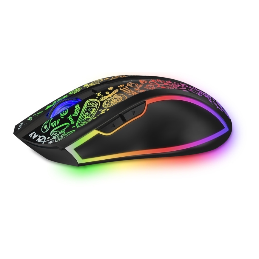 CONNECT IT CMO-3530-DD - LED RGB Kabellose, wiederaufladbare Gaming-Maus 800/1200/1600/2400/4800 DPI 600 mAh schwarz