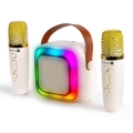 CONNECT IT CSP-1010-BG - LED RGB-Lautsprecher mit 2 kabellosen Mikrofonen, 5W/1200 mAh + 2x 400 mAh, creme/gold
