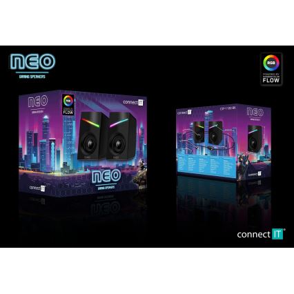 CONNECT IT CSP-1100-BK - SET 2x LED RGB Gaming-Lautsprecher 6W/5V schwarz