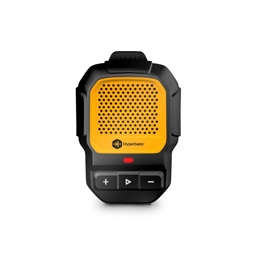CONNECT IT HSP-1010-BK - ClipBEAT kabelloser Lautsprecher mit integriertem Mikrofon, 2 W/5 V, 560 mAh, IPX7, schwarz/gelb
