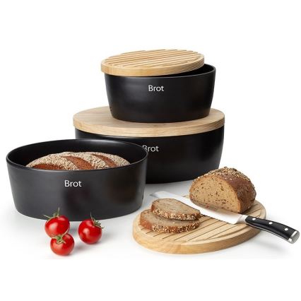 Continenta C3730 - Brotkasten mit Deckel 30x23 cm schwarz/Gummibaumholz