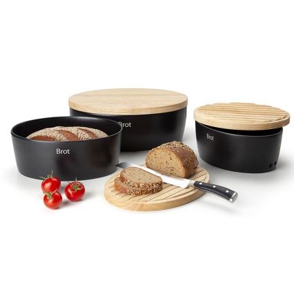 Continenta C3730 - Brotkasten mit Deckel 30x23 cm schwarz/Gummibaumholz