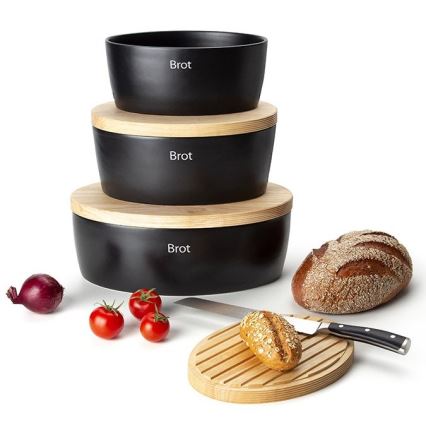Continenta C3730 - Brotkasten mit Deckel 30x23 cm schwarz/Gummibaumholz