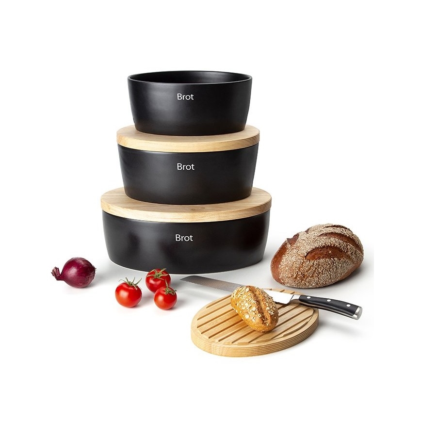 Continenta C3730 - Brotkasten mit Deckel 30x23 cm schwarz/Gummibaumholz