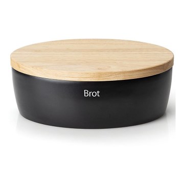 Continenta C3732 - Brotkasten mit Deckel 36 x 23 cm schwarz/Gummibaumholz