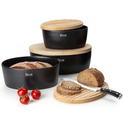 Continenta C3732 - Brotkasten mit Deckel 36 x 23 cm schwarz/Gummibaumholz
