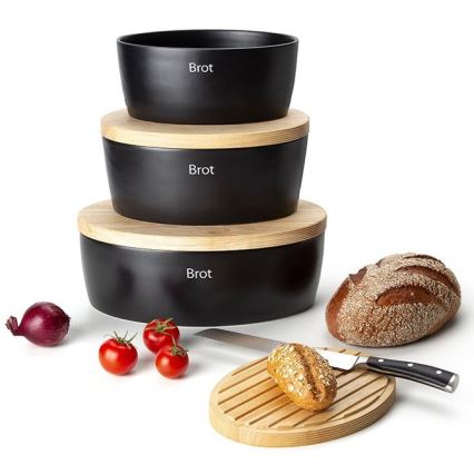 Continenta C3732 - Brotkasten mit Deckel 36 x 23 cm schwarz/Gummibaumholz