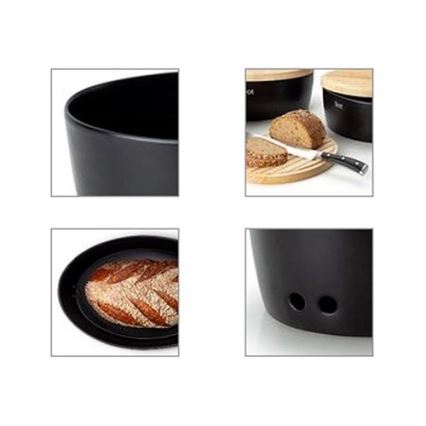 Continenta C3732 - Brotkasten mit Deckel 36 x 23 cm schwarz/Gummibaumholz