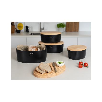Continenta C3736 - Brotkasten mit Deckel 36x23 cm schwarz/Gummibaumholz