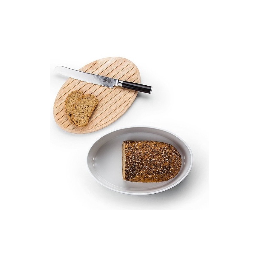 Continenta C3930 - Brotkasten mit Deckel 30x23 cm weiß/Gummibaumholz