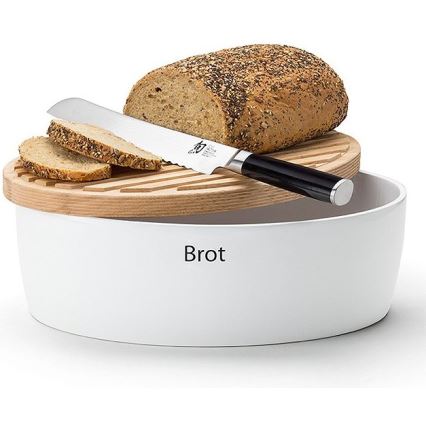 Continenta C3930 - Brotkasten mit Deckel 30x23 cm weiß/Gummibaumholz