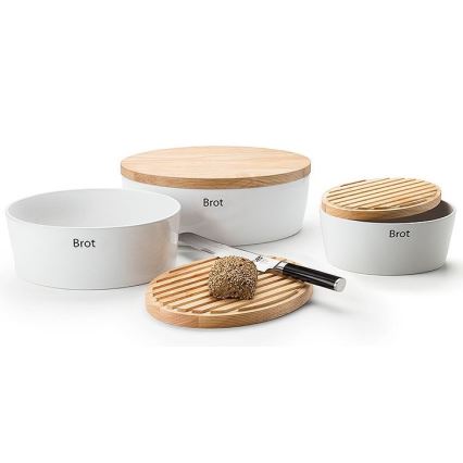 Continenta C3930 - Brotkasten mit Deckel 30x23 cm weiß/Gummibaumholz