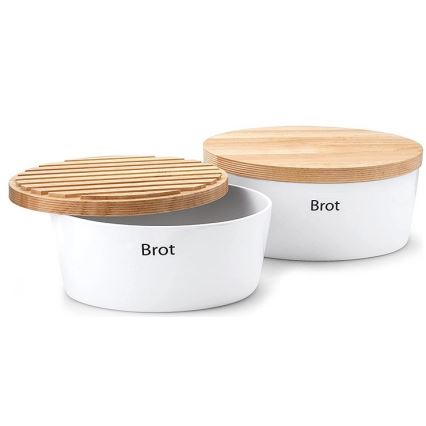Continenta C3930 - Brotkasten mit Deckel 30x23 cm weiß/Gummibaumholz