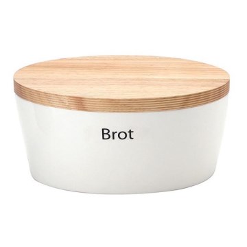 Continenta C3931 - Brotkasten mit Deckel 27x20 cm weiß/Gummibaumholz