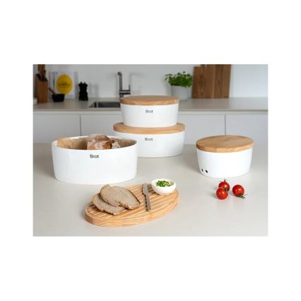 Continenta C3936 - Brotkasten mit Deckel 36x23 cm weiß/Kautschukholz